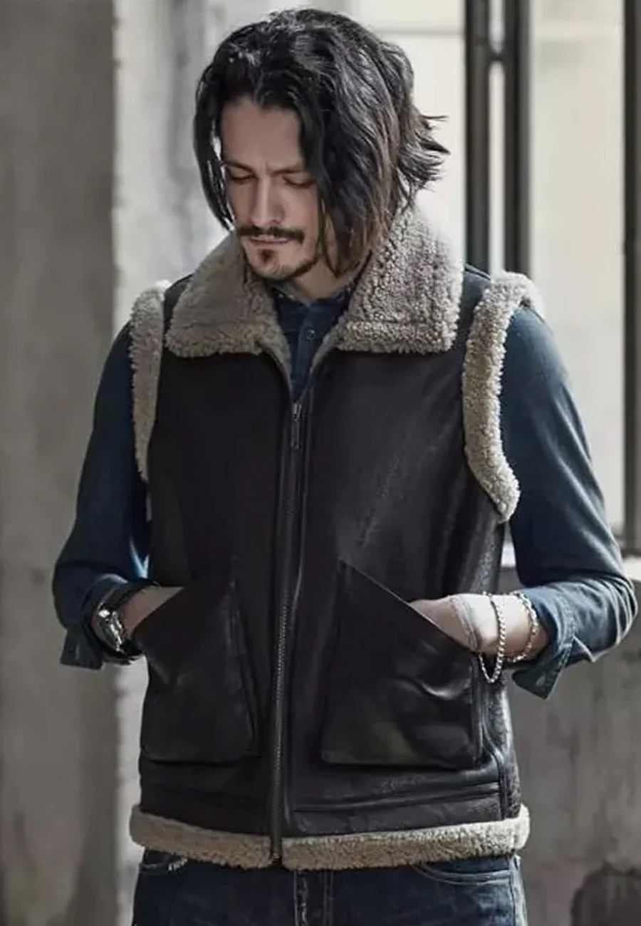 Men's Dark Brown Leather Shearling Vest