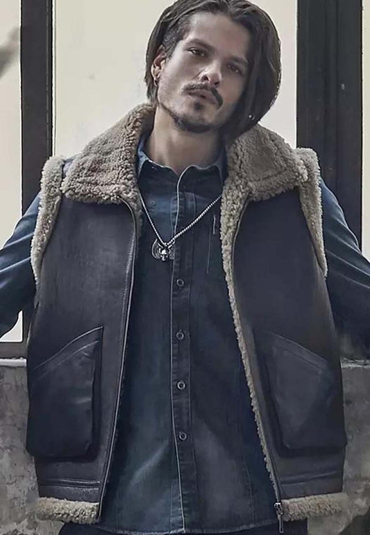 Men's Dark Brown Leather Shearling Vest