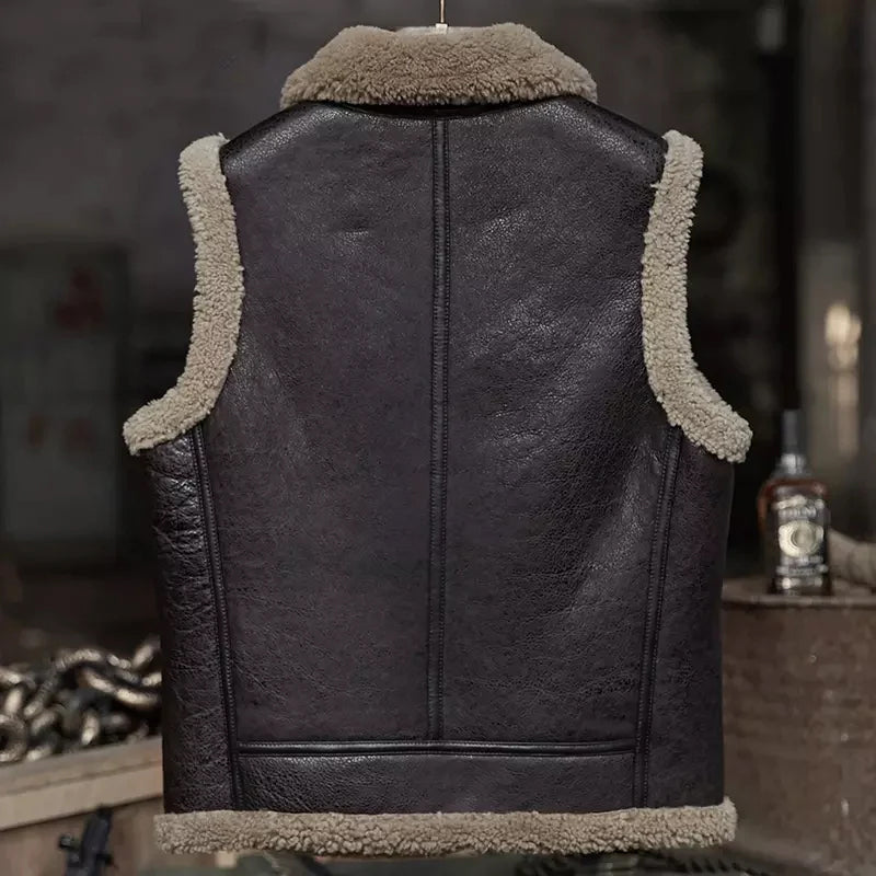 Men's Dark Brown Leather Shearling Vest