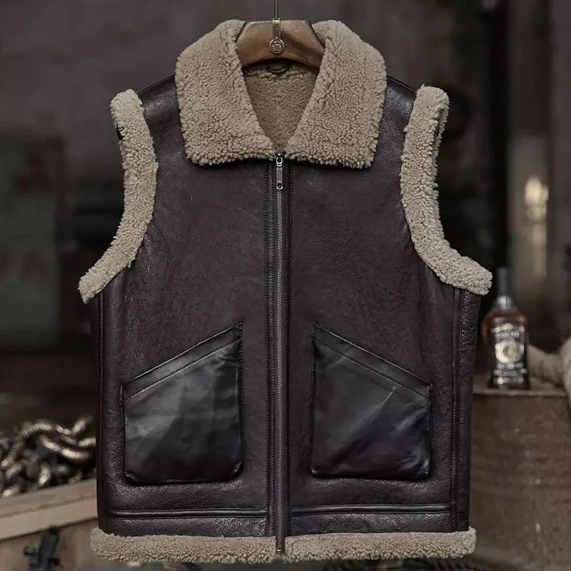 Men's Dark Brown Leather Shearling Vest