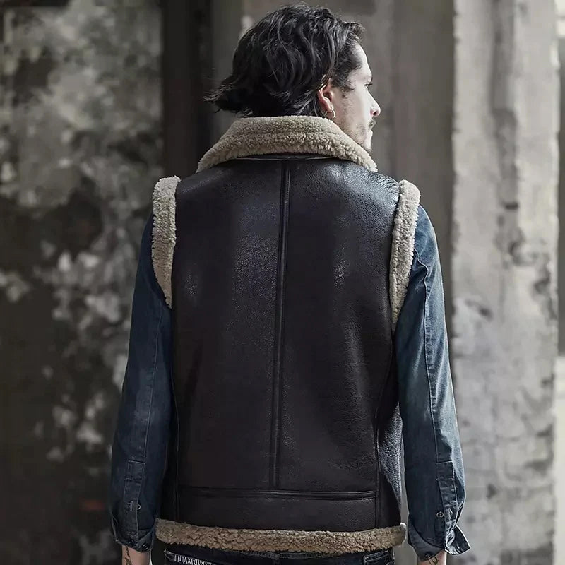 Men's Dark Brown Leather Shearling Vest