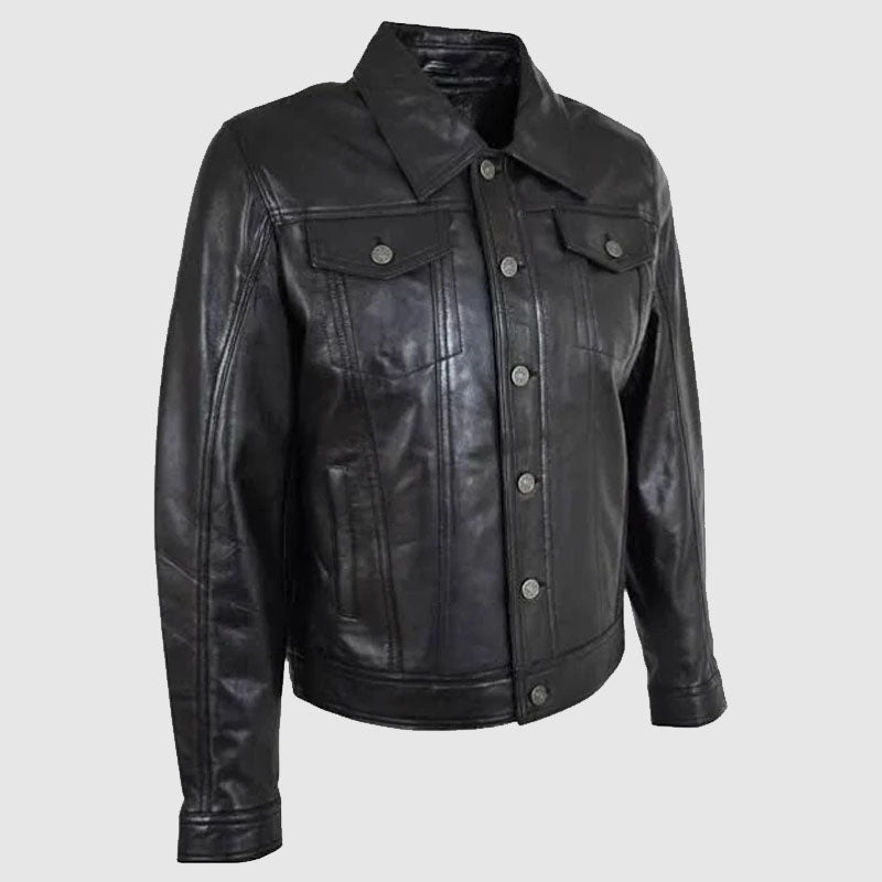 Buy real black leather jacket for mens