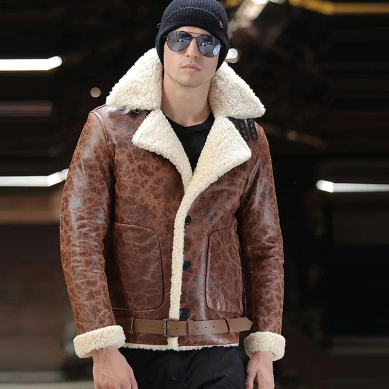 Mens Genuine Winter Airforce Aviator Sheepskin Leather Jacket For Christmas Sale