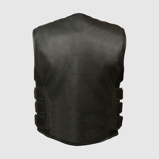 Motorcycle Leather Style Zipper Front Vest For Sale