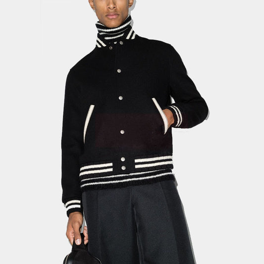 Buy New Style Best Saint Laurent logo-embroidered varsity Letterman jacket For Sale