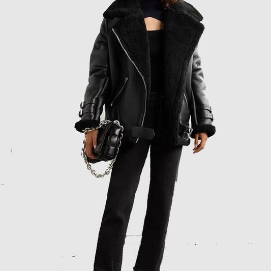 New Style Black RAF B3 Women Bomber Leather Jackets Biker Jacket For Sale