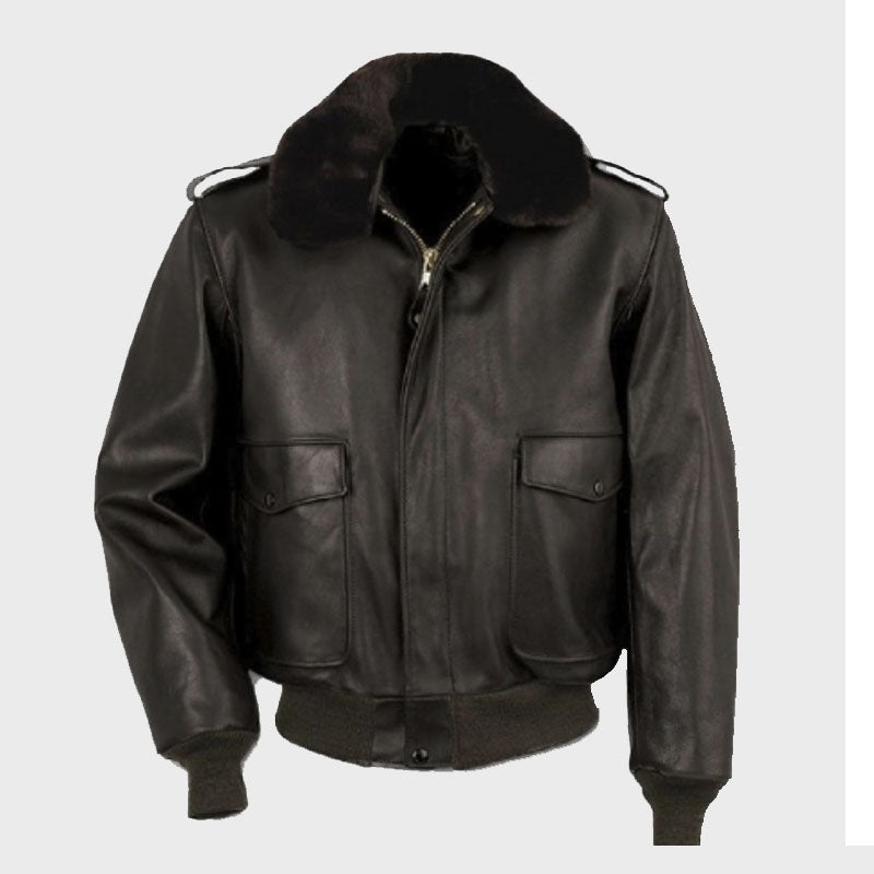 New Style Cowhide Leather Flight Black Jacket w/zip-out Liner For Sale