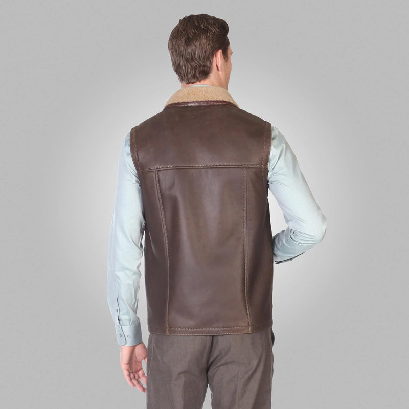 Mens Brown Leather Shearling Vest