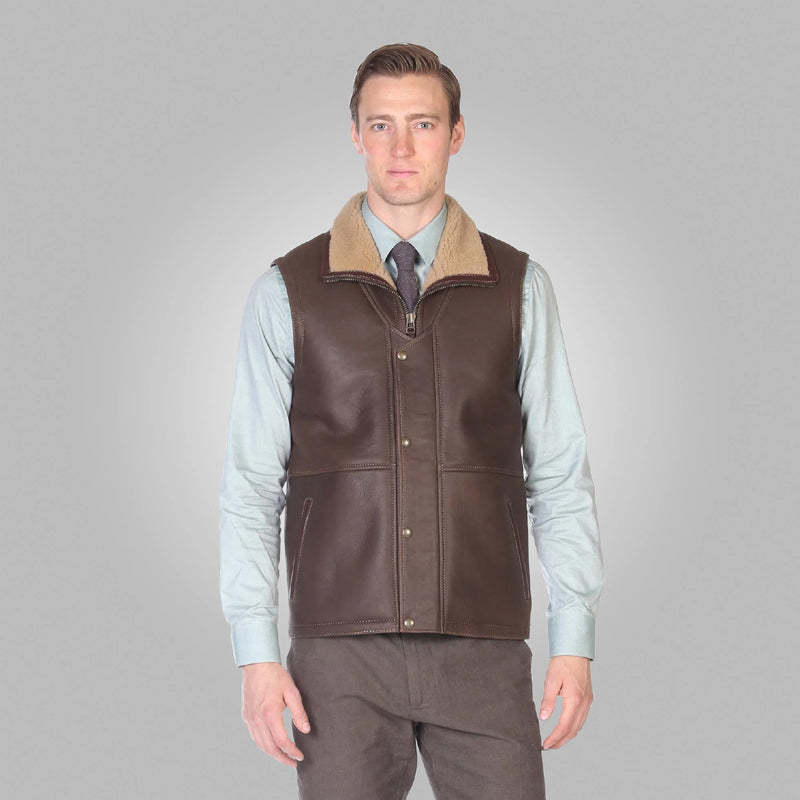 Mens Brown Leather Shearling Vest