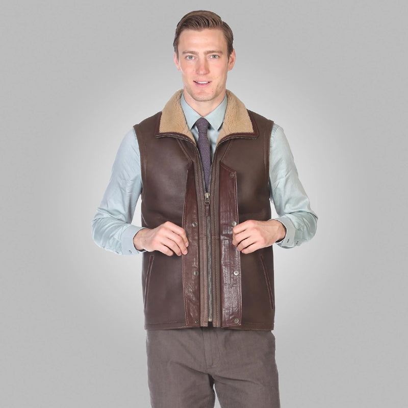 Mens Brown Leather Shearling Vest