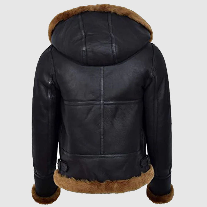 Buy Best Style Women Black Hooded Leather Flying Aviator Bomber Jacket Women
