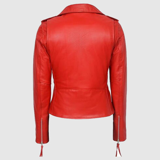 women fashion red leather jacket online shop