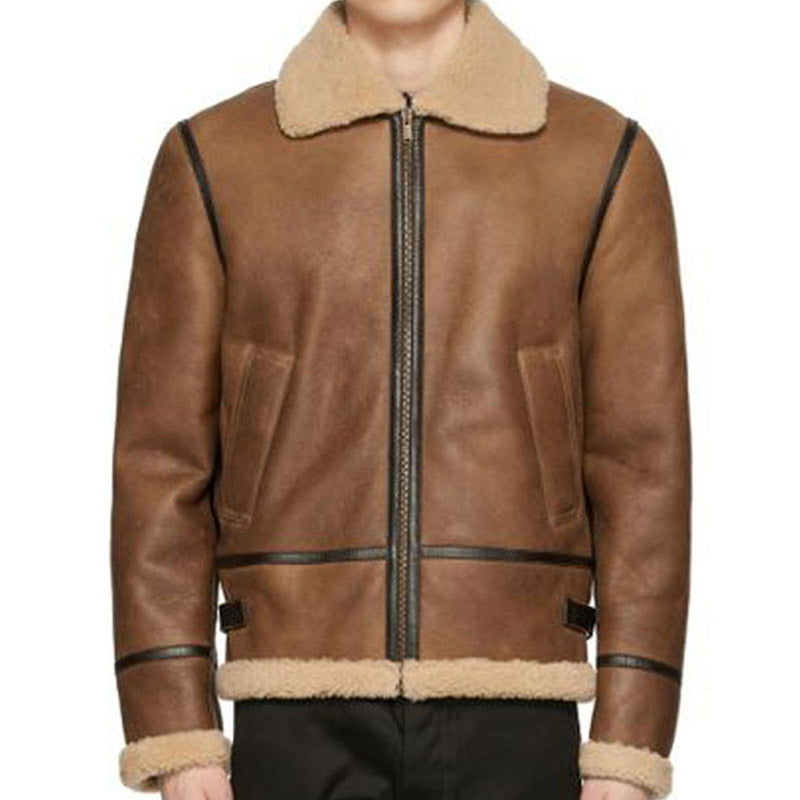 New Year & Christmas Offer Mens Best Winter Sale Brown Tan Aviator Shearling Jacket
