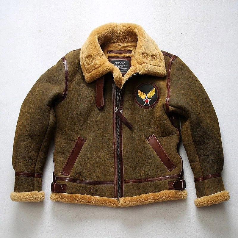 Buy new classic B3 winter thick sheepskin fur shearling jacket for men