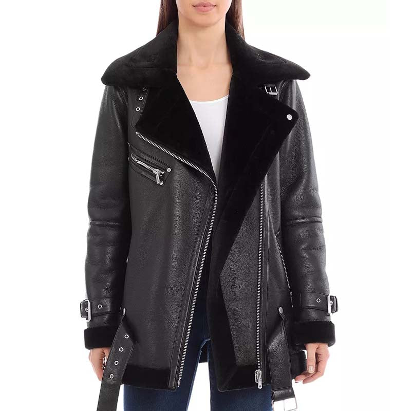 Buy Genuine Best Winter Sheepskin Oversized Faux Shearling Biker Jacket For Sale