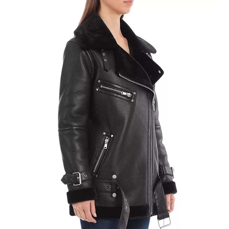 Buy Genuine Best Winter Sheepskin Oversized Faux Shearling Biker Jacket For Sale