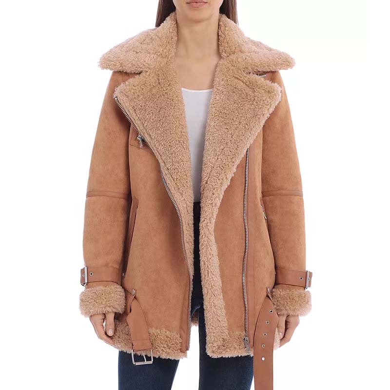 Buy Best Style Winter Genuine Sheepskin Oversized Faux Shearling Biker Jacket For Sale