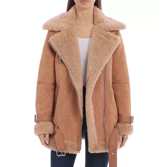 Buy Best Style Winter Genuine Sheepskin Oversized Faux Shearling Biker Jacket For Sale