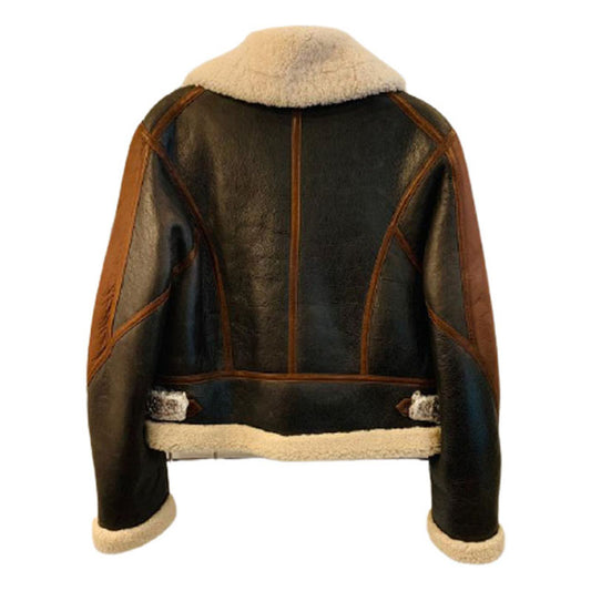 Purchase Best Genuine Style Brown Cropped Aviator Shearling Leather Jacket For Sale New Year