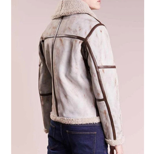Purchase Best Sale Winter Warm Mens Aviator Waxed White Leather Jacket