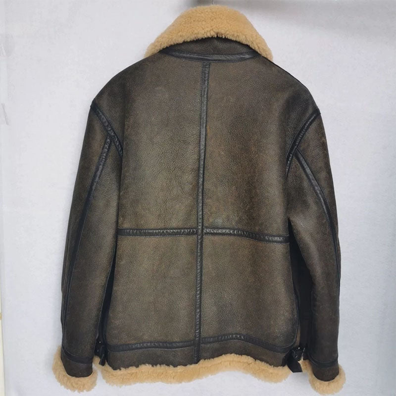 Purchase Best Winter Thick Brown Cracking Leather Shearling Coat Men For Christmas Sale
