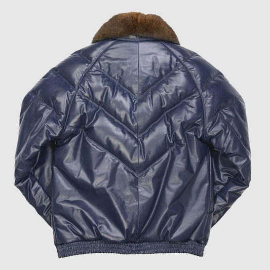Purchase Fox Collar V-Bomber Leather Jacket For Sale
