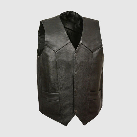Buy Best Black Classic Snap Biker Leather Vest For Men