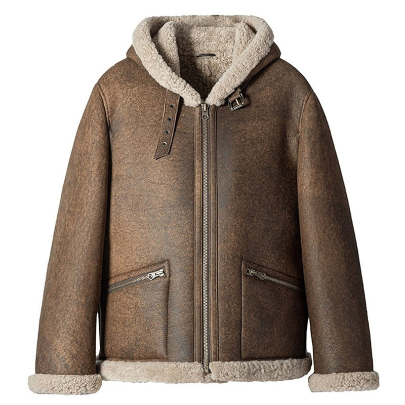 Purchase Mens New Look Classic Winter Sheepskin Bomber Jacket With Hood For Christmas Sale