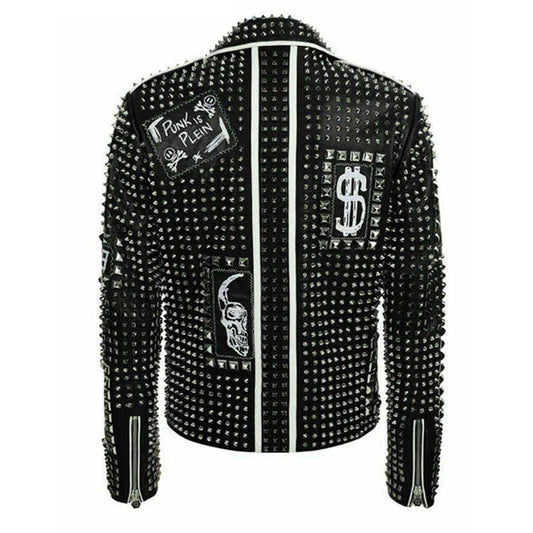 Buy Punk Studded Fashion Leather Jacket For Sale
