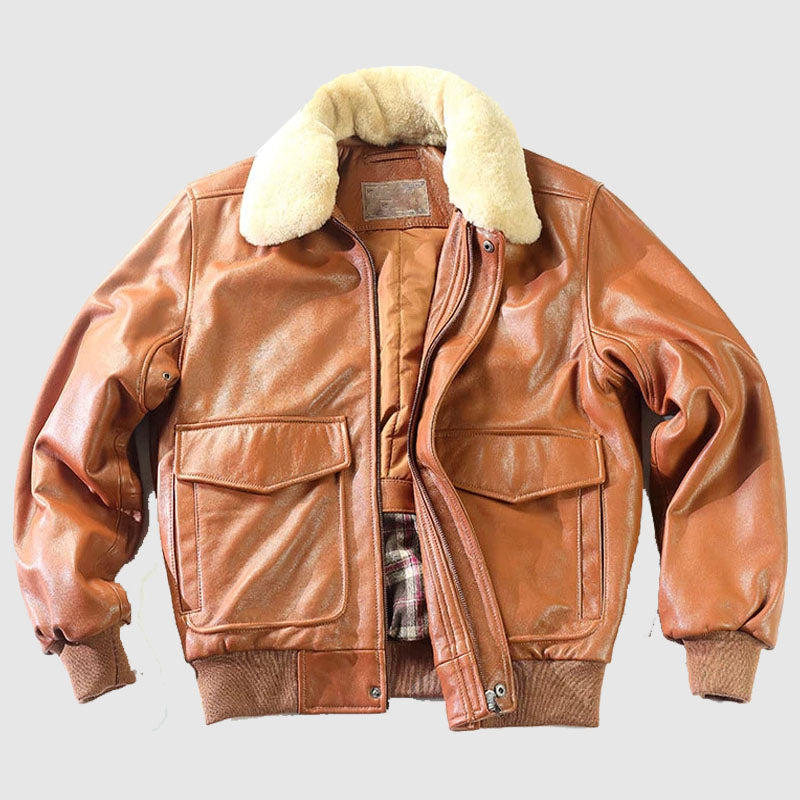 Purchase New Style Air Force Flight Brown Leather Jacket G-1 Pilot Jackets
