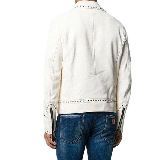 Studded White Punk Leather Jacket Genuine Quality Of Material Jacket For Sale