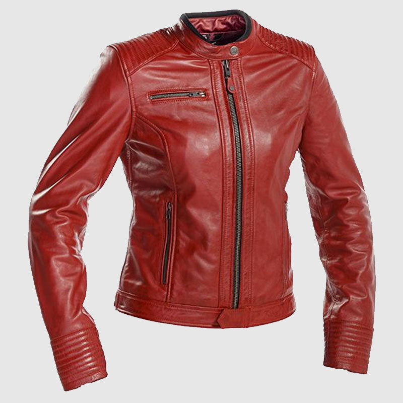 women red fashion leather jacket online shop