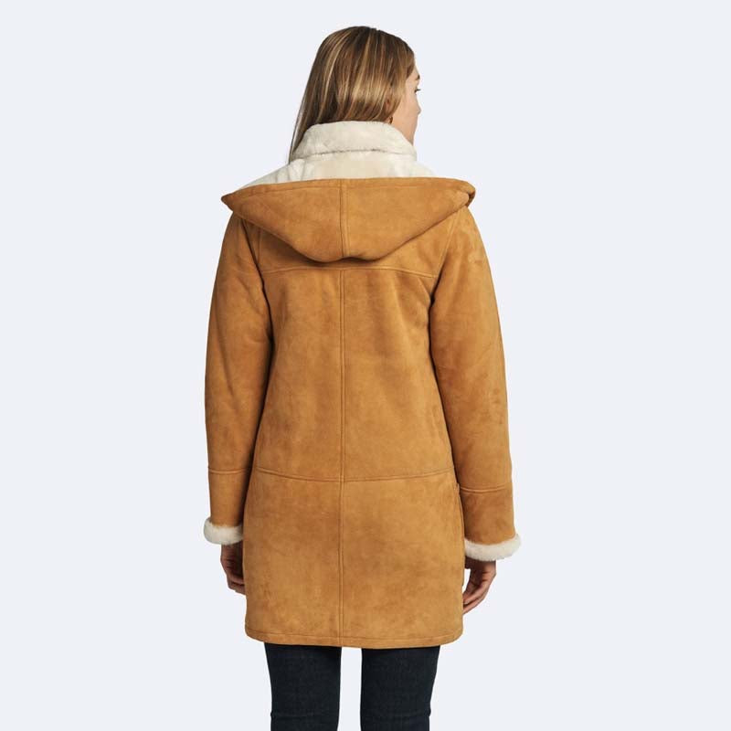 Buy New Winter Genuine Look Roberta Sheepskin Tan Shearling Coat For Sale