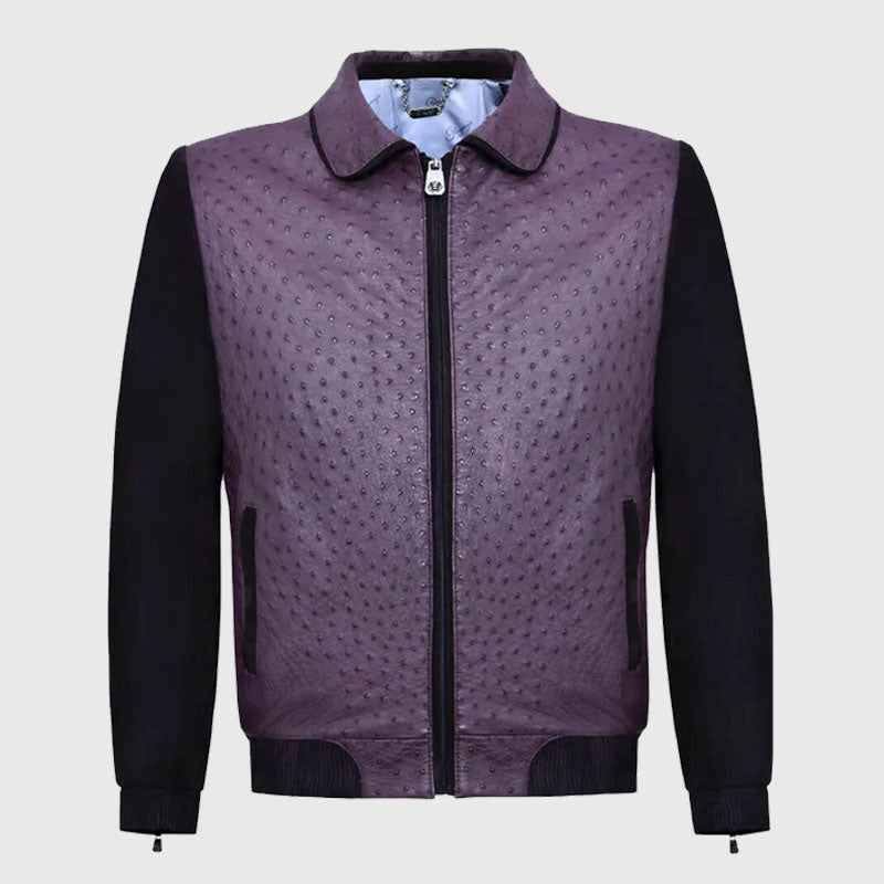 Best Style Suede & Ostrich Leather Harrington Fashion Jacket For Sale