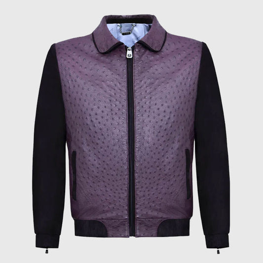 Best Style Suede & Ostrich Leather Harrington Fashion Jacket For Sale