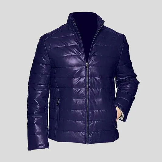 Mens dard blue leather jacket for sale