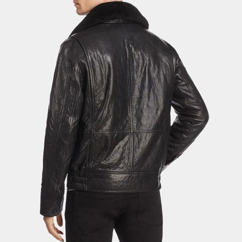 Shop Best Genuine High Sale Winter Leather Bomber Jacket Wool Collar