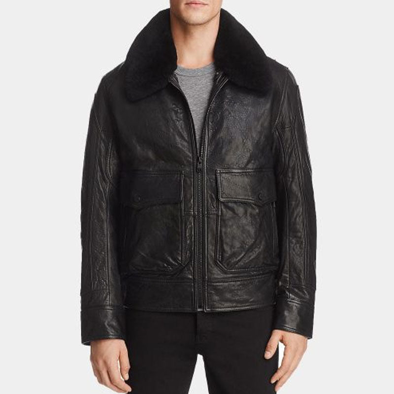 Shop Best Genuine High Sale Winter Leather Bomber Jacket Wool Collar