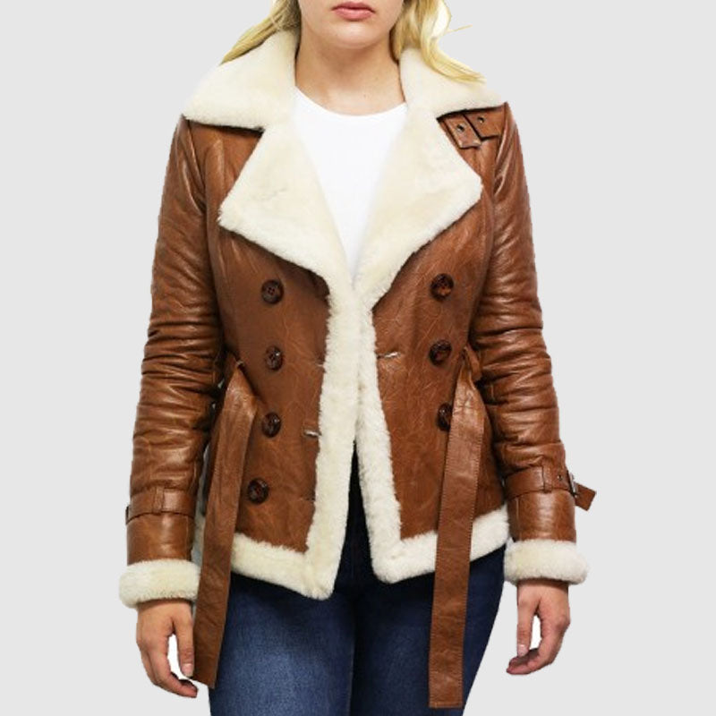 Buy Best Sale Distressed Tan Leather Shearling Coat