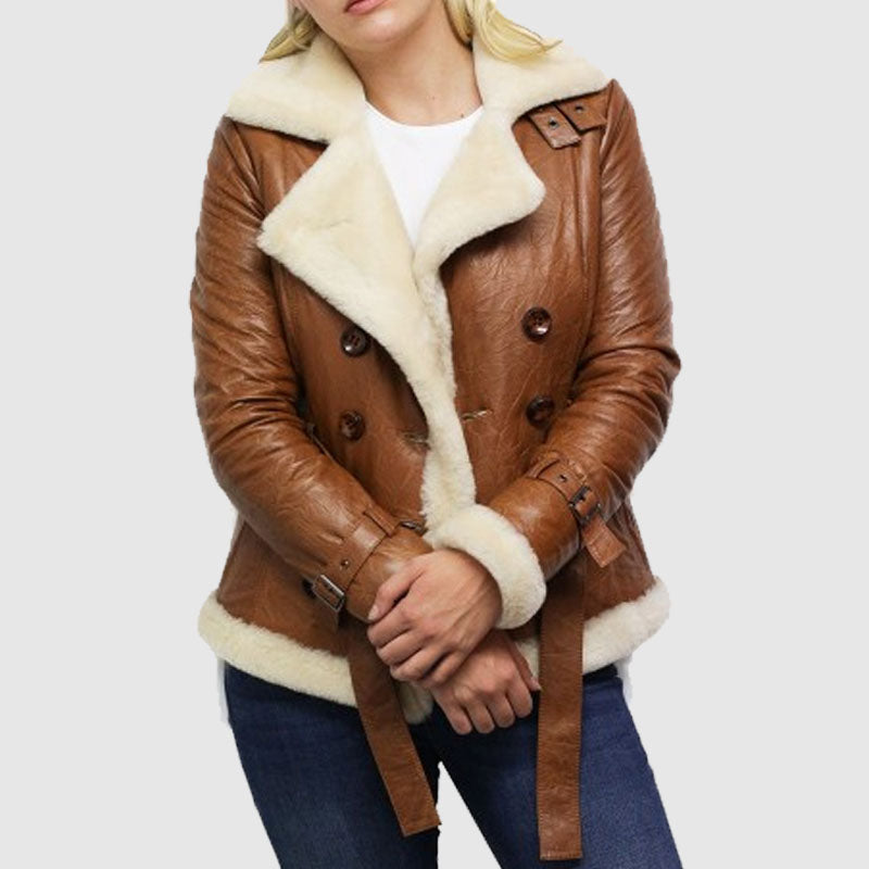 Buy Best Tan Leather Shearling Coat For Sale