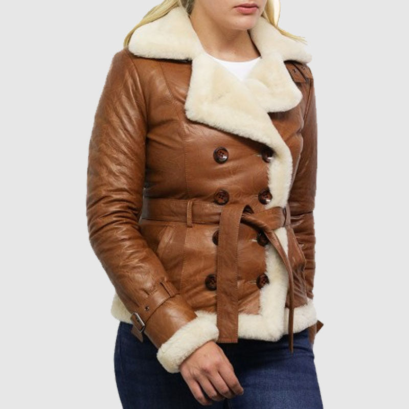 Buy Best Sale Distressed Tan Leather Shearling Coat