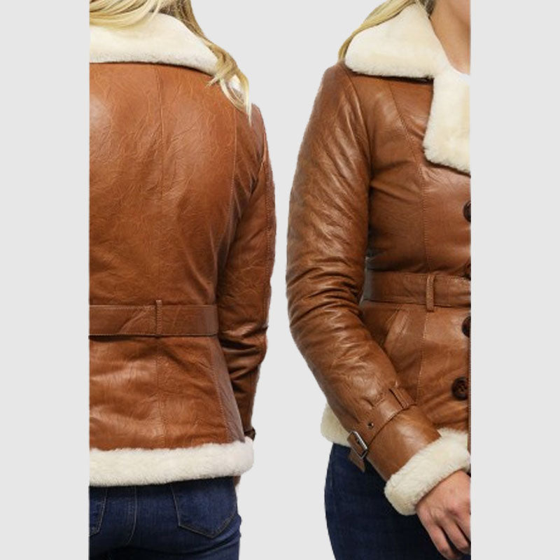 Buy Best Sale Distressed Tan Leather Shearling Coat
