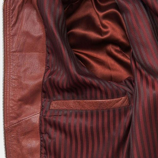 Shop Best Quality of Fashion Brown leather Bomber Jacket With Patches For Sale