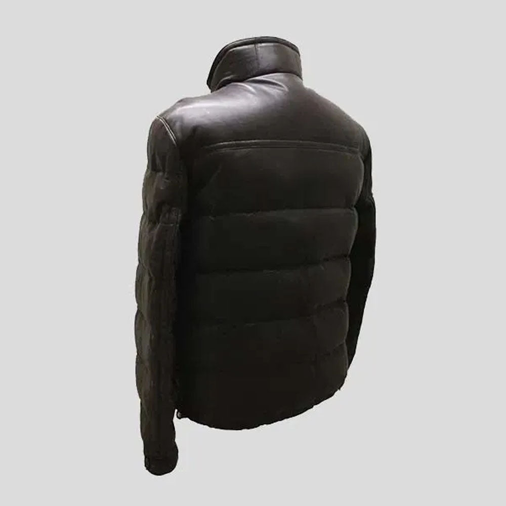 shop black bubble puffer leather jacket for sale