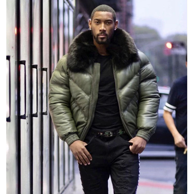 Buy Best Olive Green Style Bubble Leather Jacket Available Discountable Prices