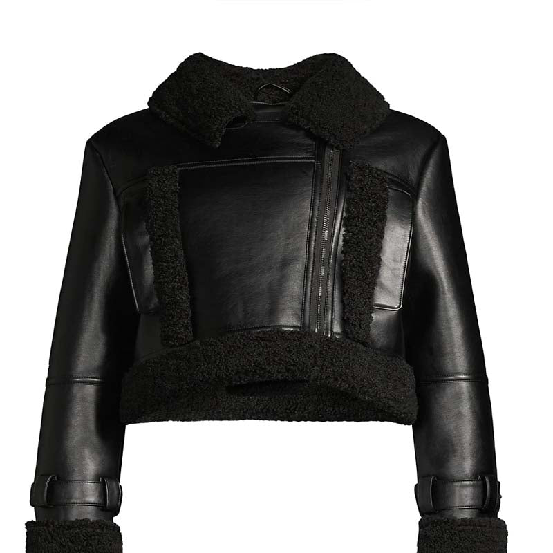 Jay Faux Leather & Faux Shearling Crop Jacket