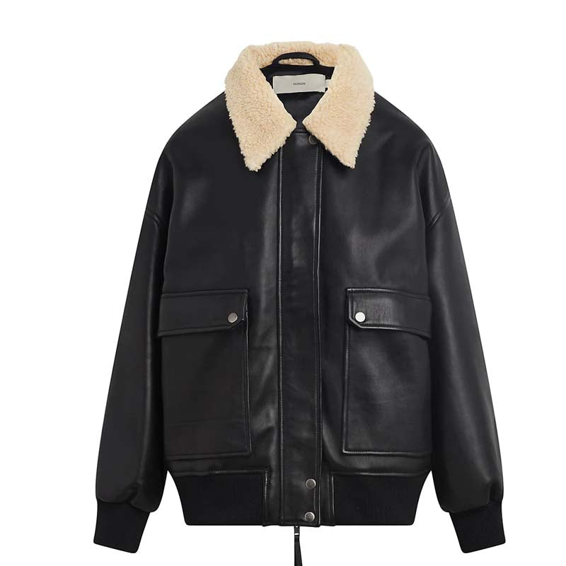 Oversized Leather Bomber Jacket