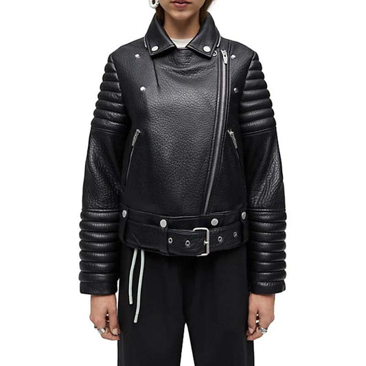 Rainer III Shearling-Trim Leather Moto Jacket