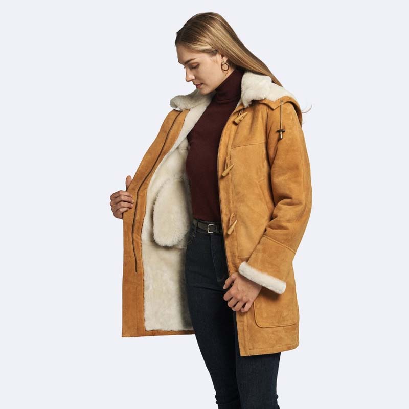 Buy New Winter Genuine Look Roberta Sheepskin Tan Shearling Coat For Sale