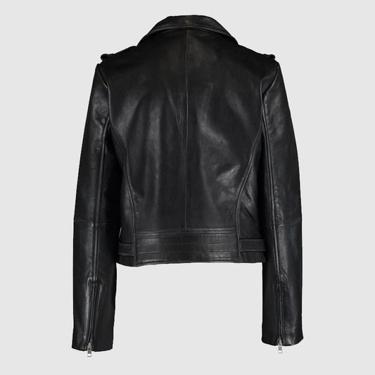 Women's Black Leather Biker Jacket
